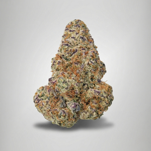Tall, cone-shaped cannabis bud on a light gray background Official Farmacy dispensary