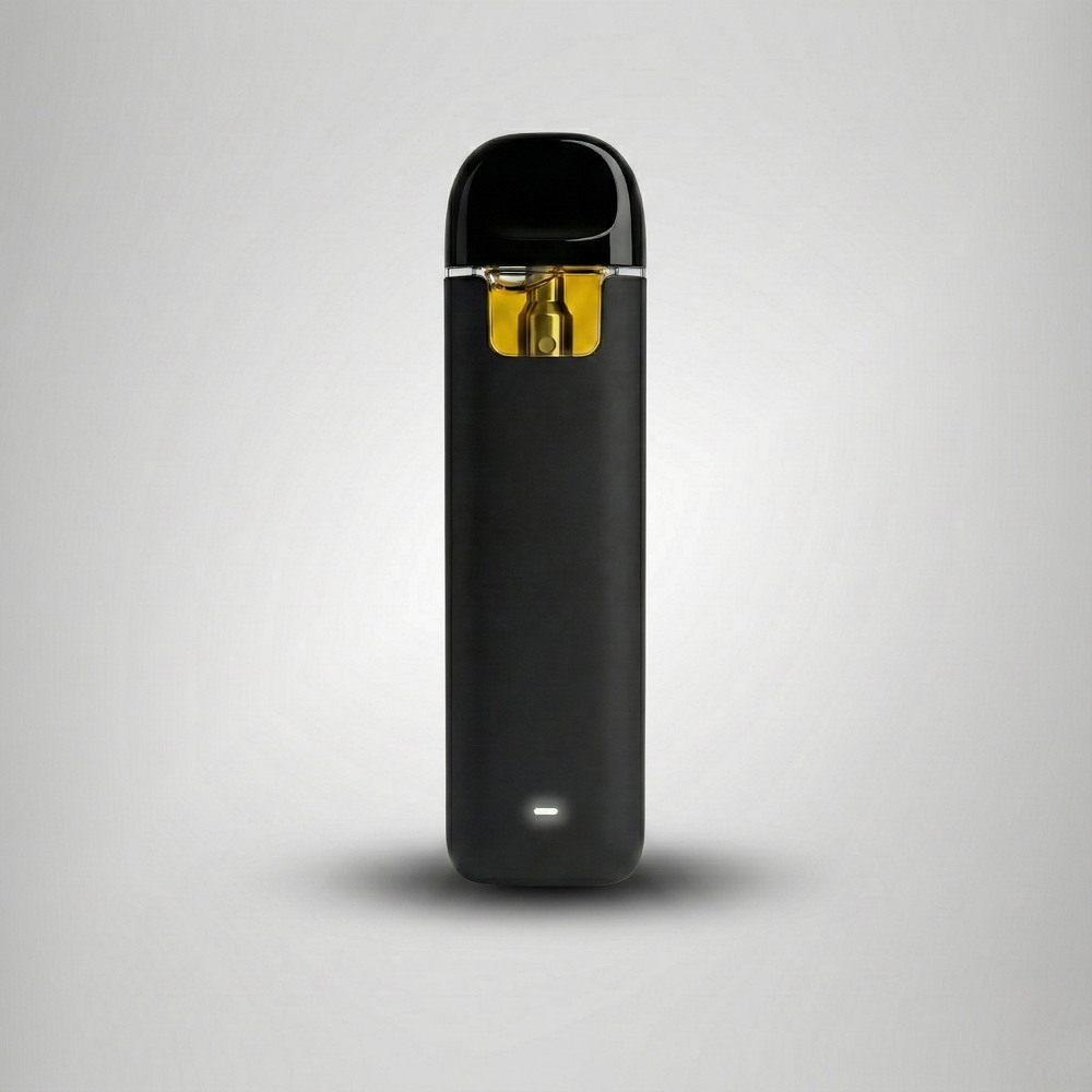 Black vape device with gold accent on a light gray background Official Farmacy Live Resin