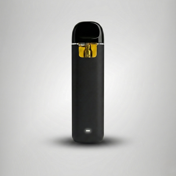 Black vape device with gold accent on a light gray background Official Farmacy Live Resin
