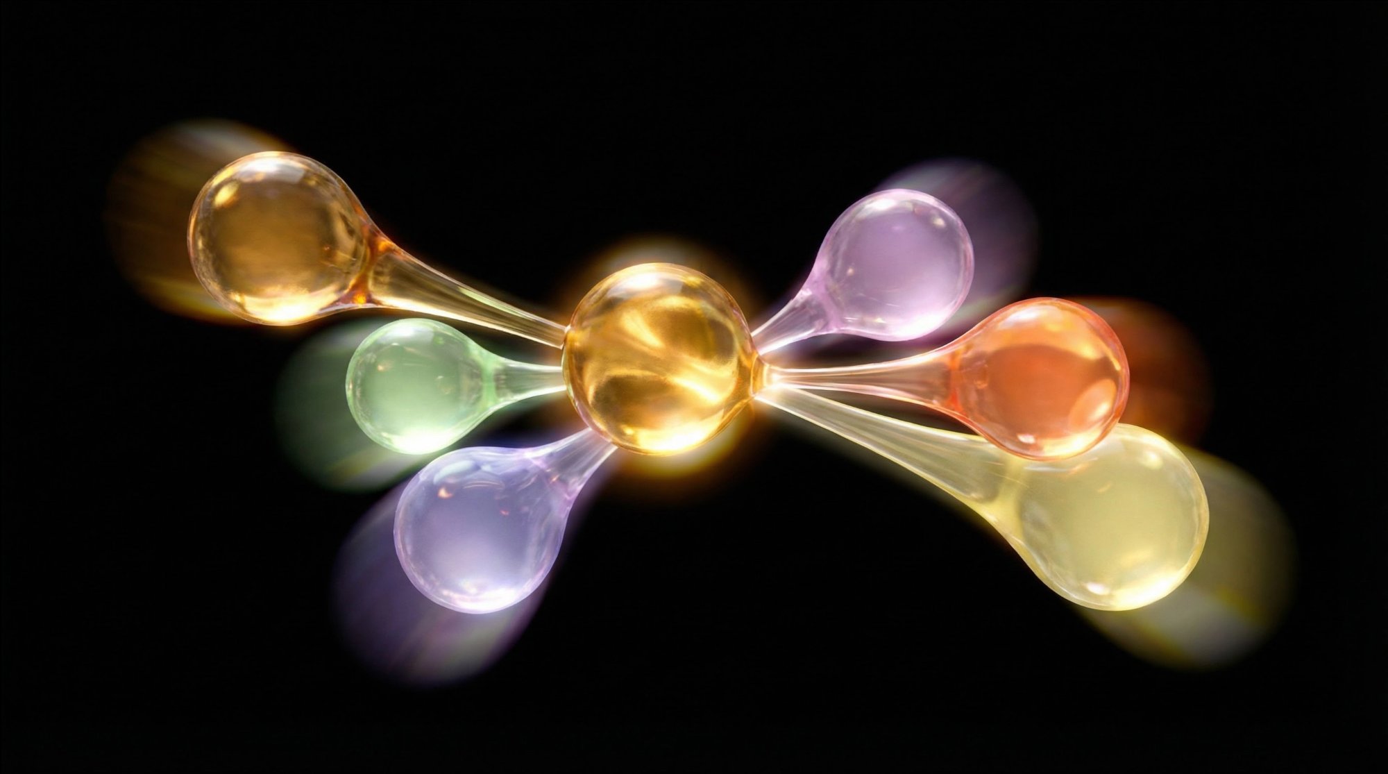 Multicolored cannabinoid molecules connected together representing synergy