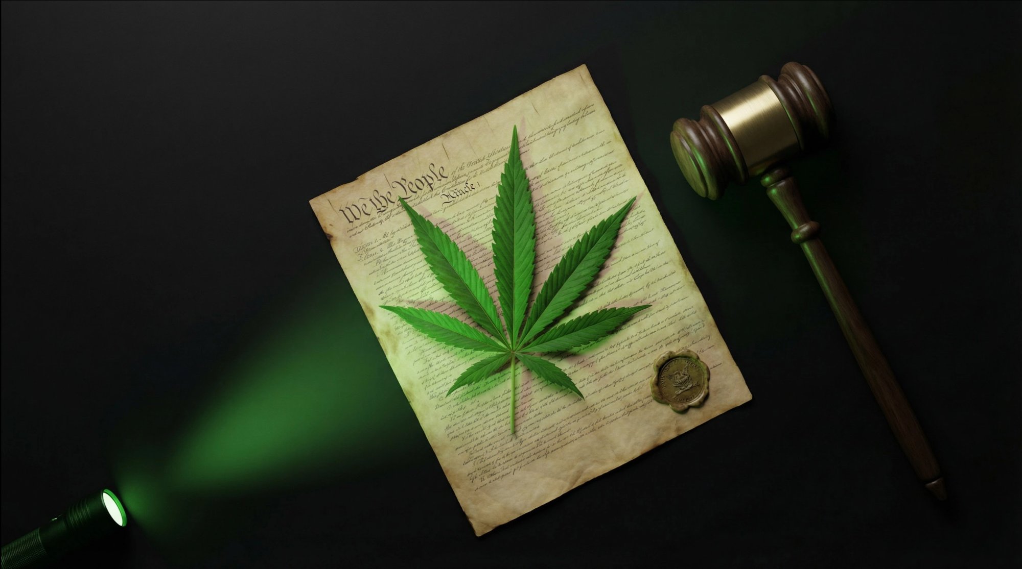 Hemp leaf on the U.S. Constitution symbolizing federal legality